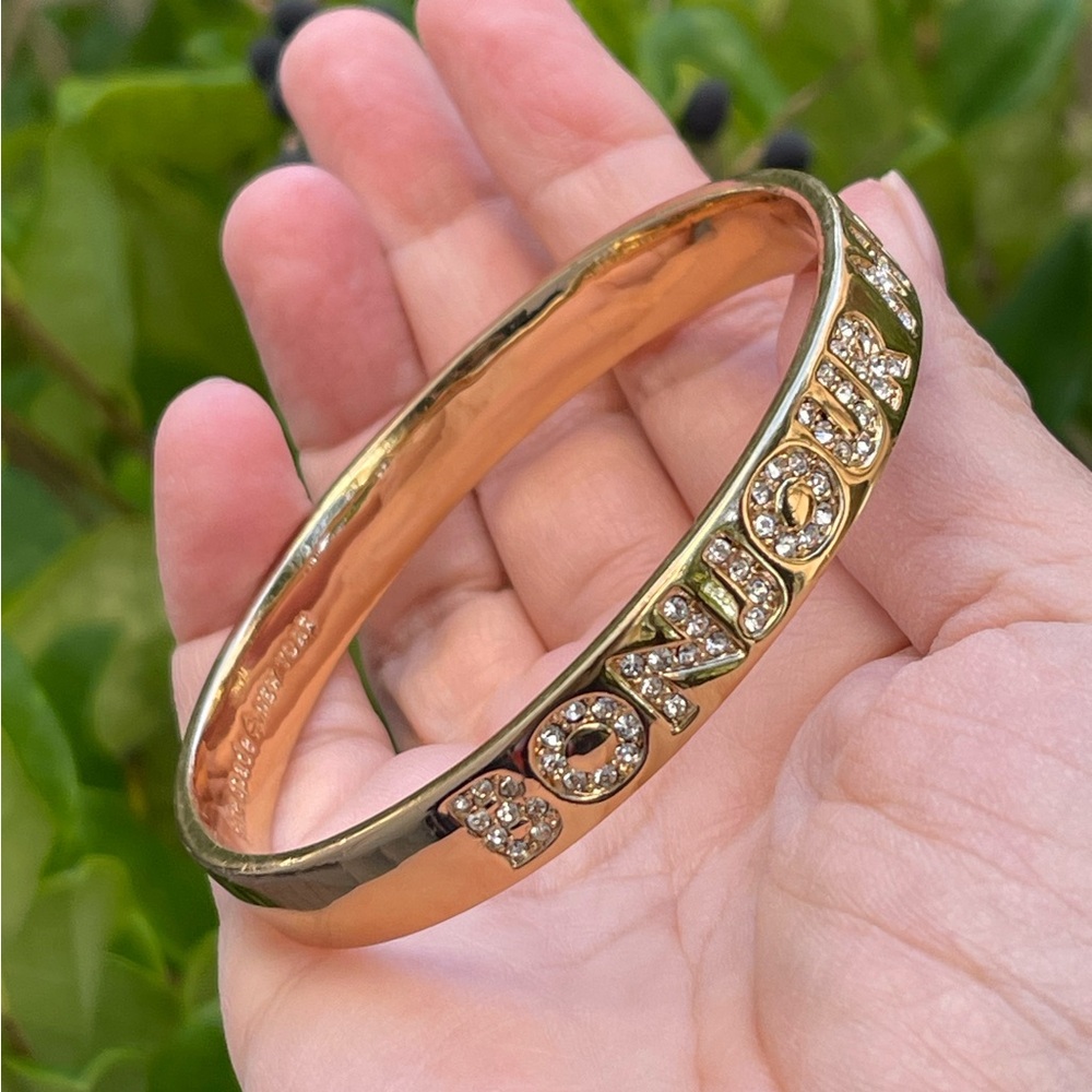 Kate Spade Bonjour Monsieur pave set diamanté gold tone bangle bracelet - Picture 8 of 8